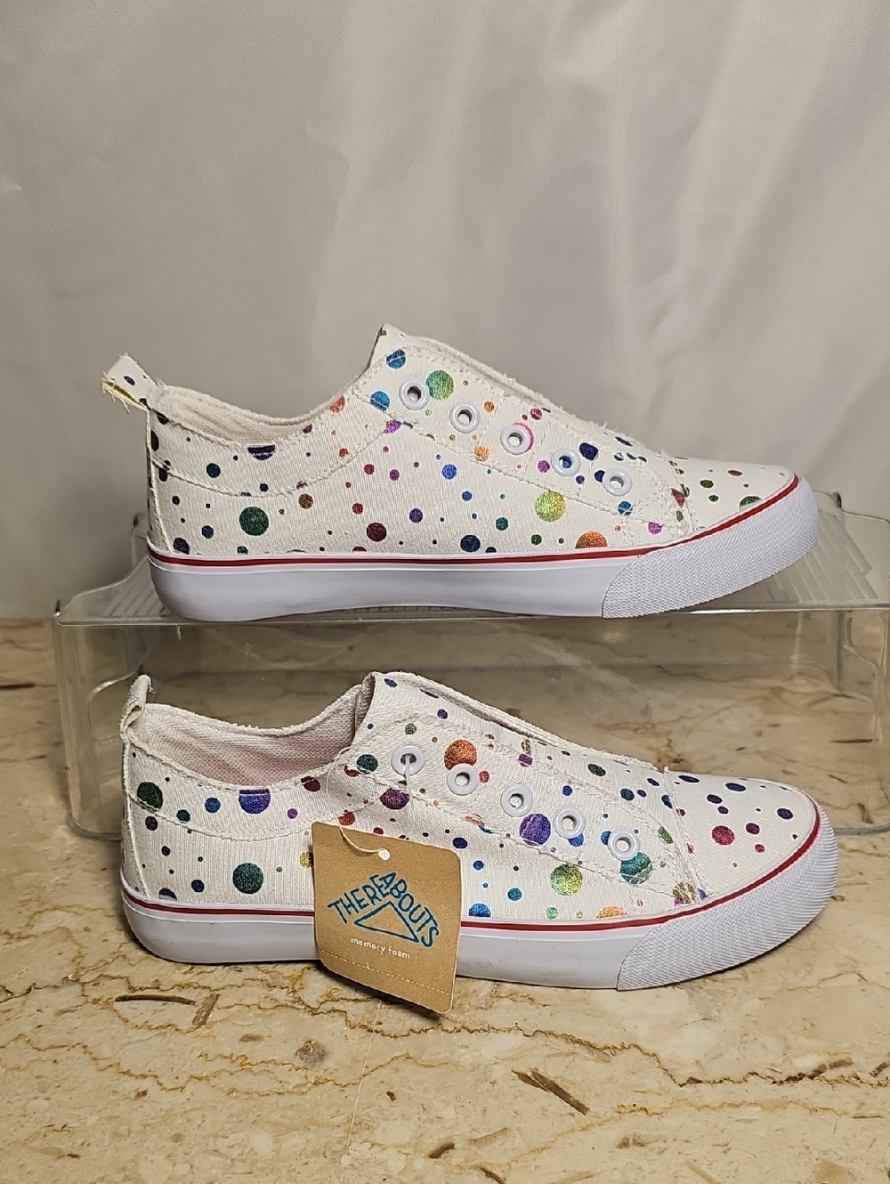 Thereabouts Shoes Girls White Slip On Laceless Polka Dot Sneakers - Picture 2 of 7